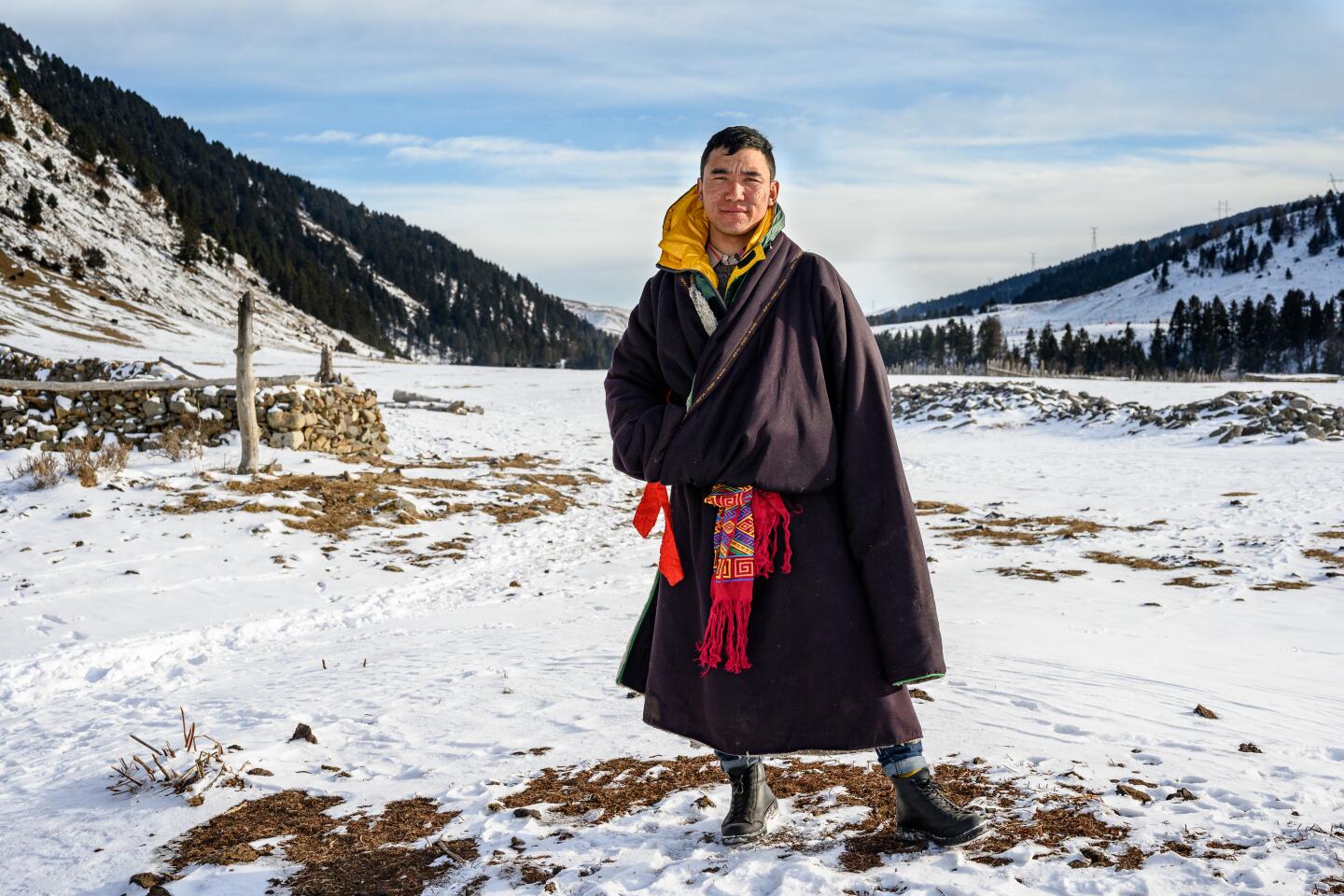 Lobsang, 32, a nomad in the Garze region, poses for a portrait on Jan. 26, 2020.