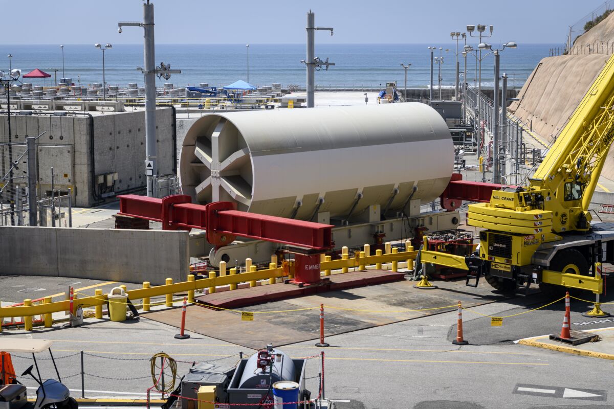 The 770-ton steel cylinder that holds the reactor pressure vessel from Unit 1 at the now shuttered San Onofre Nuclear Generating Station, before it was taken by rail to a disposal site in Utah.