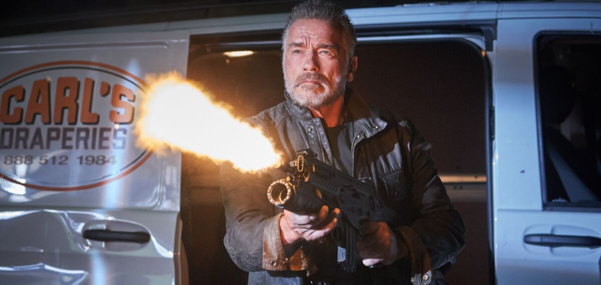 Arnold Schwarzenegger in a still from Terminator: Dark Fate 