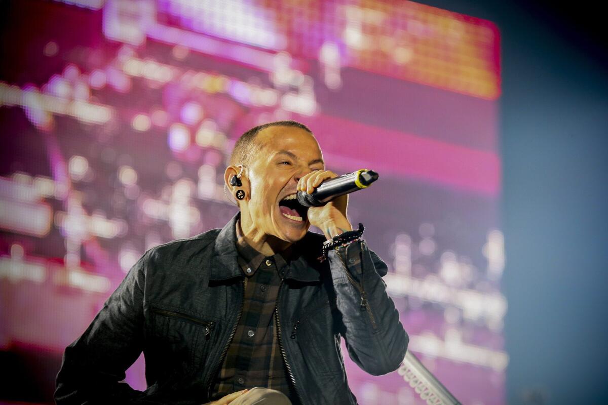 Linkin Park, whose singer Chester Bennington is shown during a recent performance in South Africa, will be part of the 2012 KROQ Almost Acoustic Christmas shows