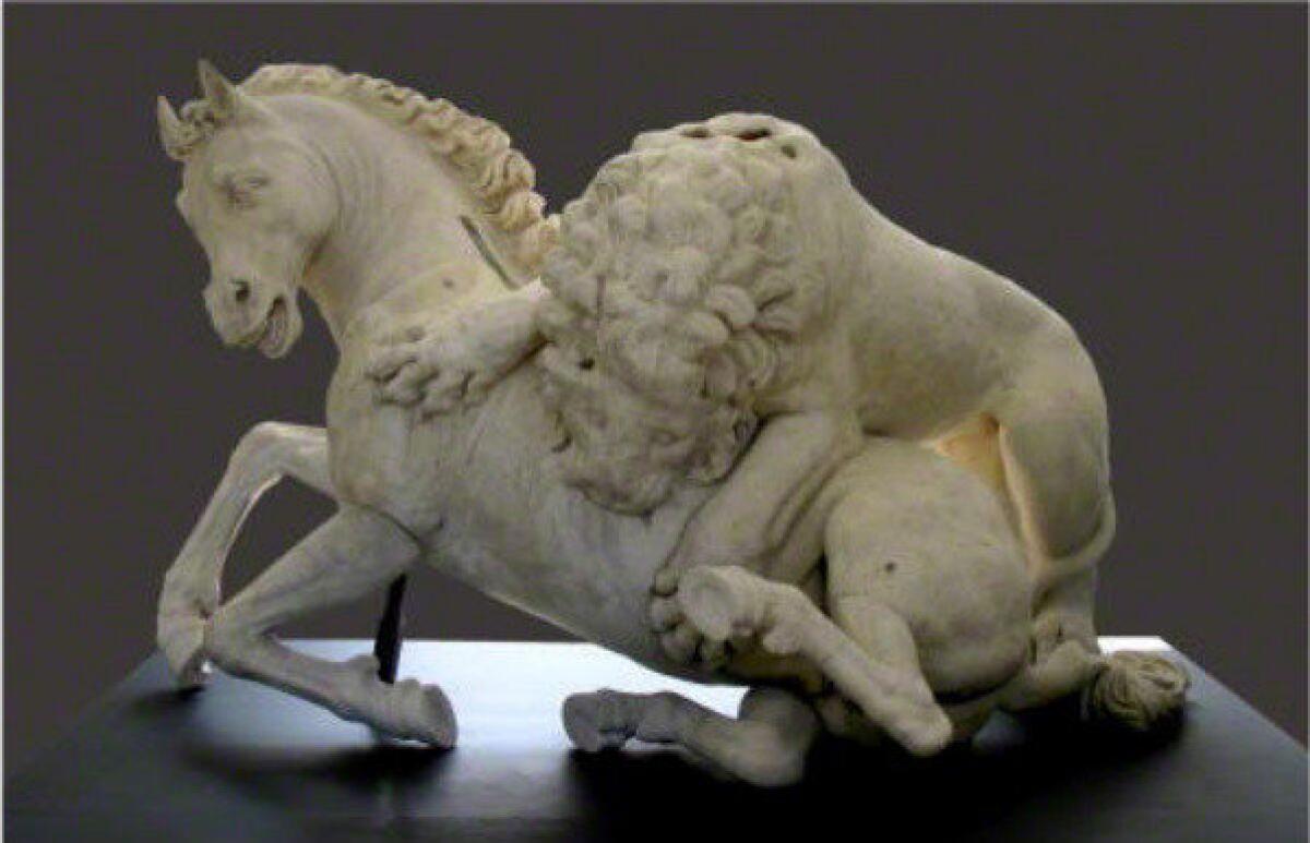 The sculpture "Lion Attacking a Horse," which is believed to date from the 4th century B.C.