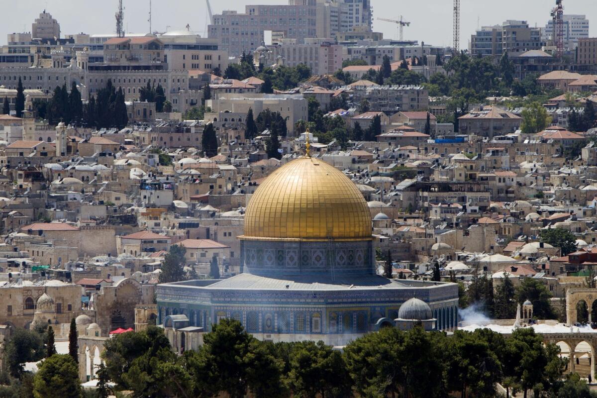 A view of the Dome of the Rock mosque in Jerusalem's Old City during clashes between Israeli security forces and Palestinian stone-throwers.