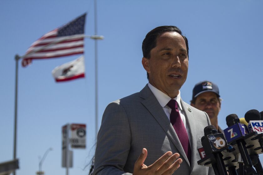 San Diego, CA - June 24: San Diego Mayor Todd Gloria speaks at press conference held at the San Ysidro Port of Entry on Thursday, June 24, 2021 in San Diego, CA. (Brittany Cruz-Fejeran / The San Diego Union-Tribune)