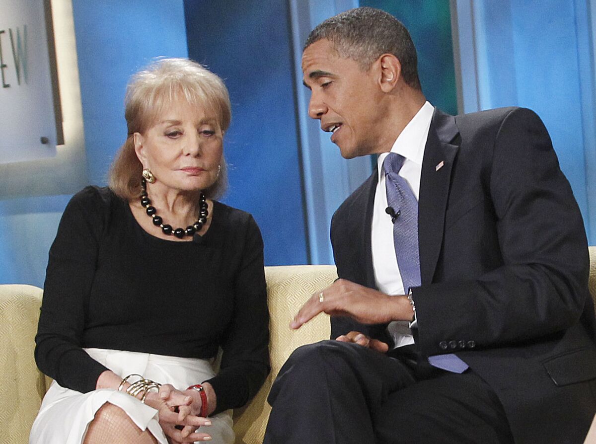 FILE - President Barack Obama speaks to Barbara Walters 