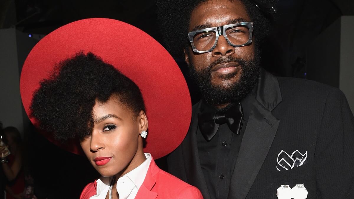Janelle Monae and Questlove at the GQ and Georgio Armani Grammys after-party on Sunday night in Hollywood.