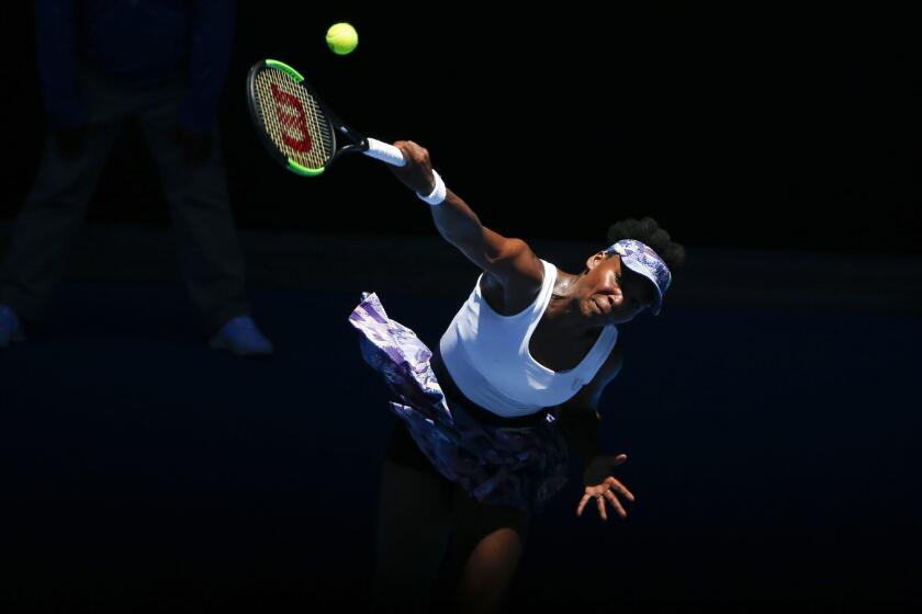 Venus Williams in action against Mona Barthel during round four of the women's singles at the Australian Open on Jan. 22.