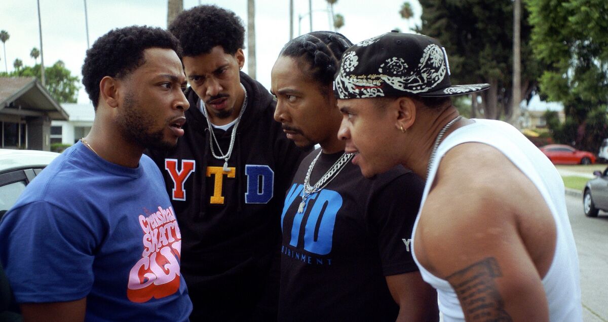 Jacob Latimore, Melvin Gregg, Allen Maldonado and Rotimi in the "House Party" reboot, directed by Calmatic.