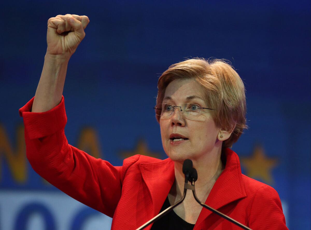 Sen. Elizabeth Warren (D-Mass.) addresses the California Democratic Party Convention on May 16.