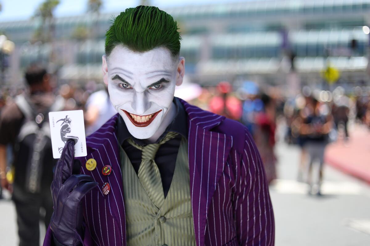 Jordan Quinzon of Upland dressed as the Joker at Comic-Con International in San Diego on Thursday.