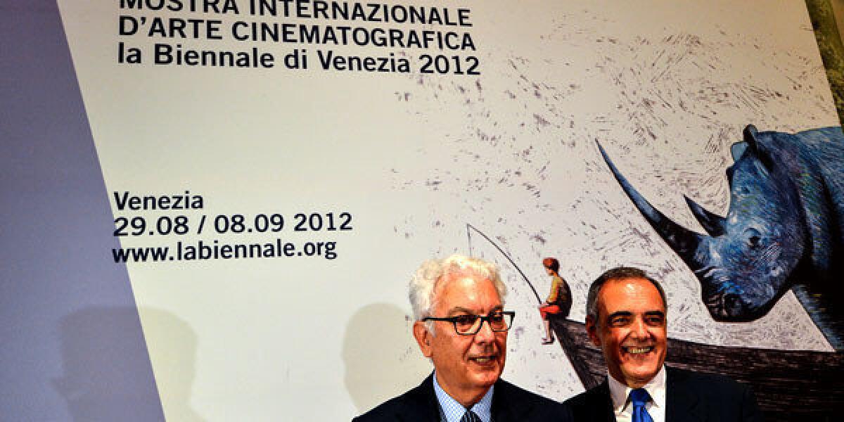 Venice Biennale of the International Film Festival President Paolo Baratta (L) and newly appointed Director Alberto Barbera.