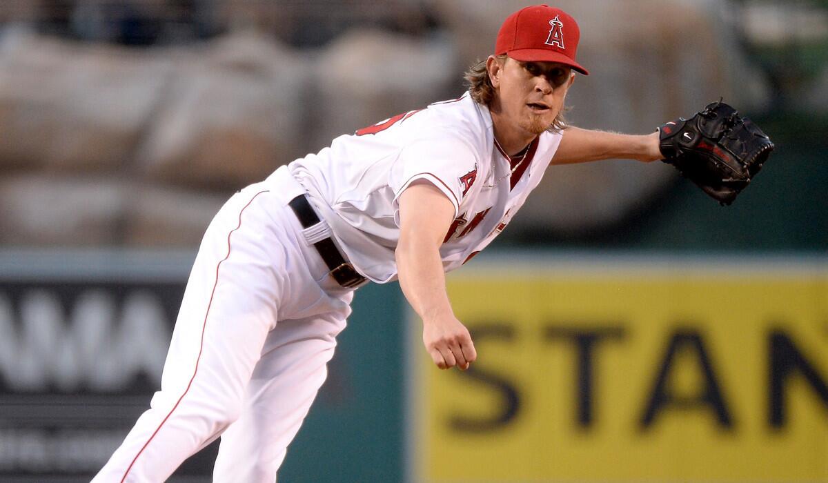 Angels starting pitcher Jered Weaver struck out five and walked one in his complete-game victory over the Astros on Wednesday night.