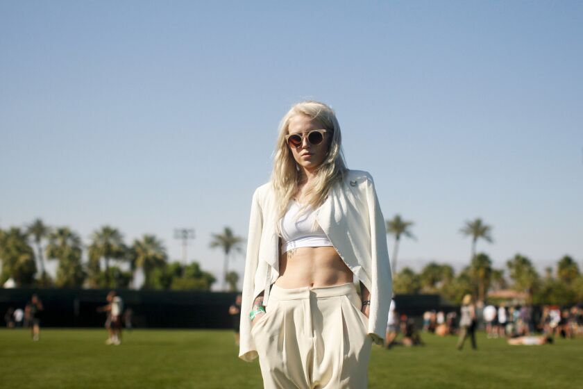 Lane Holloway wore all white at the Coachella Valley Music and Arts Festival in Indio.