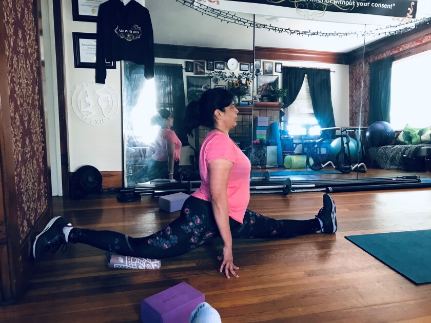 Training in circus arts has given Rema Raman, 50, the flexibility to do the splits.