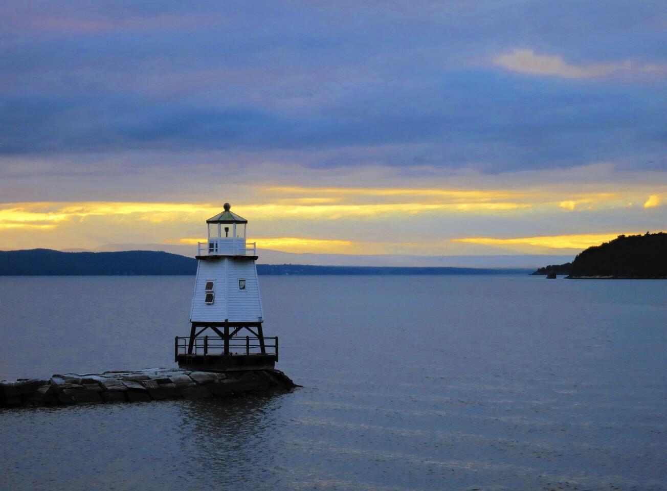 A lighthouse on Lake Champlain in Burlington, Vt.