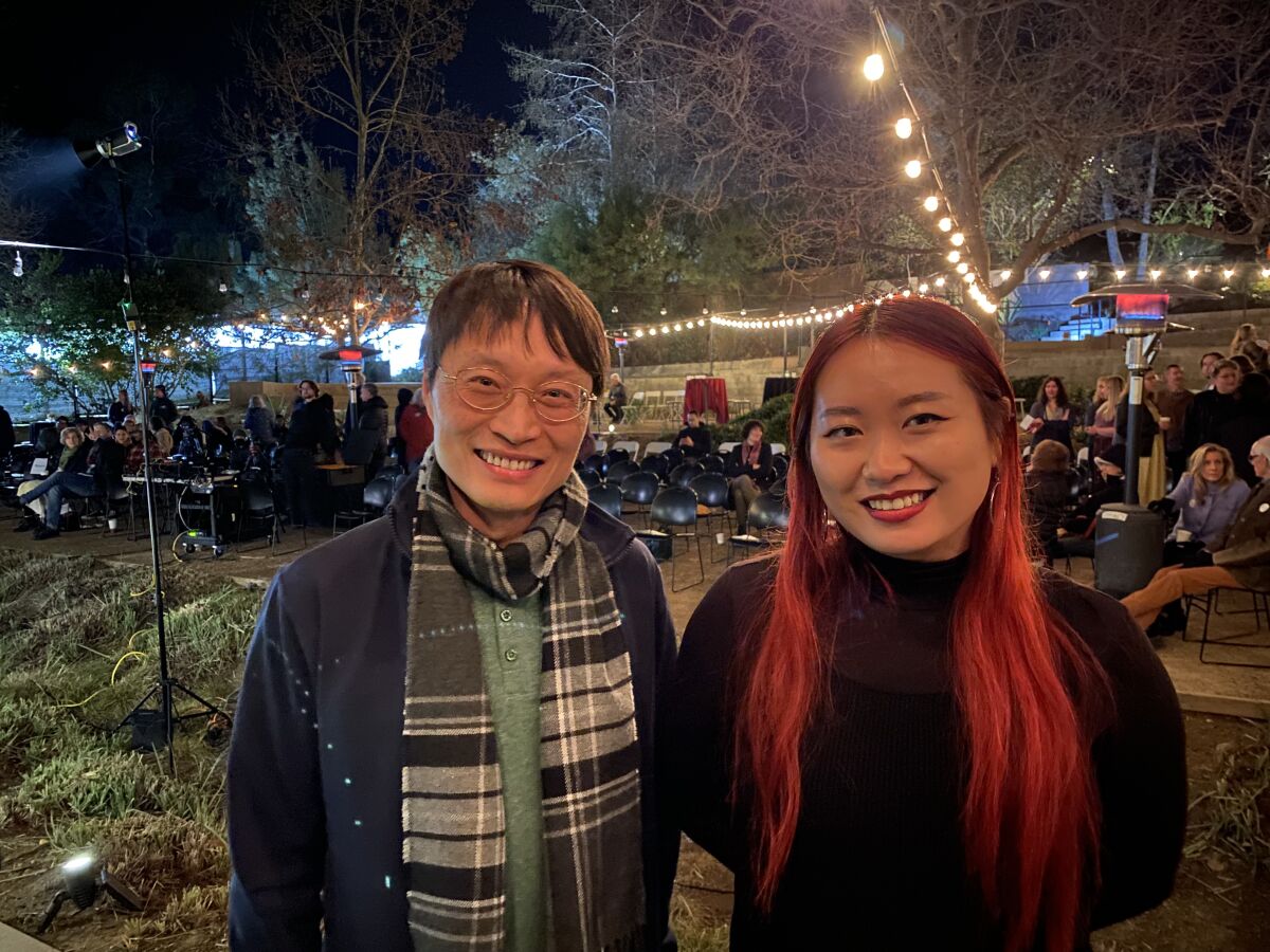Lei Liang and Shellie Zhang before their evening conversation.
