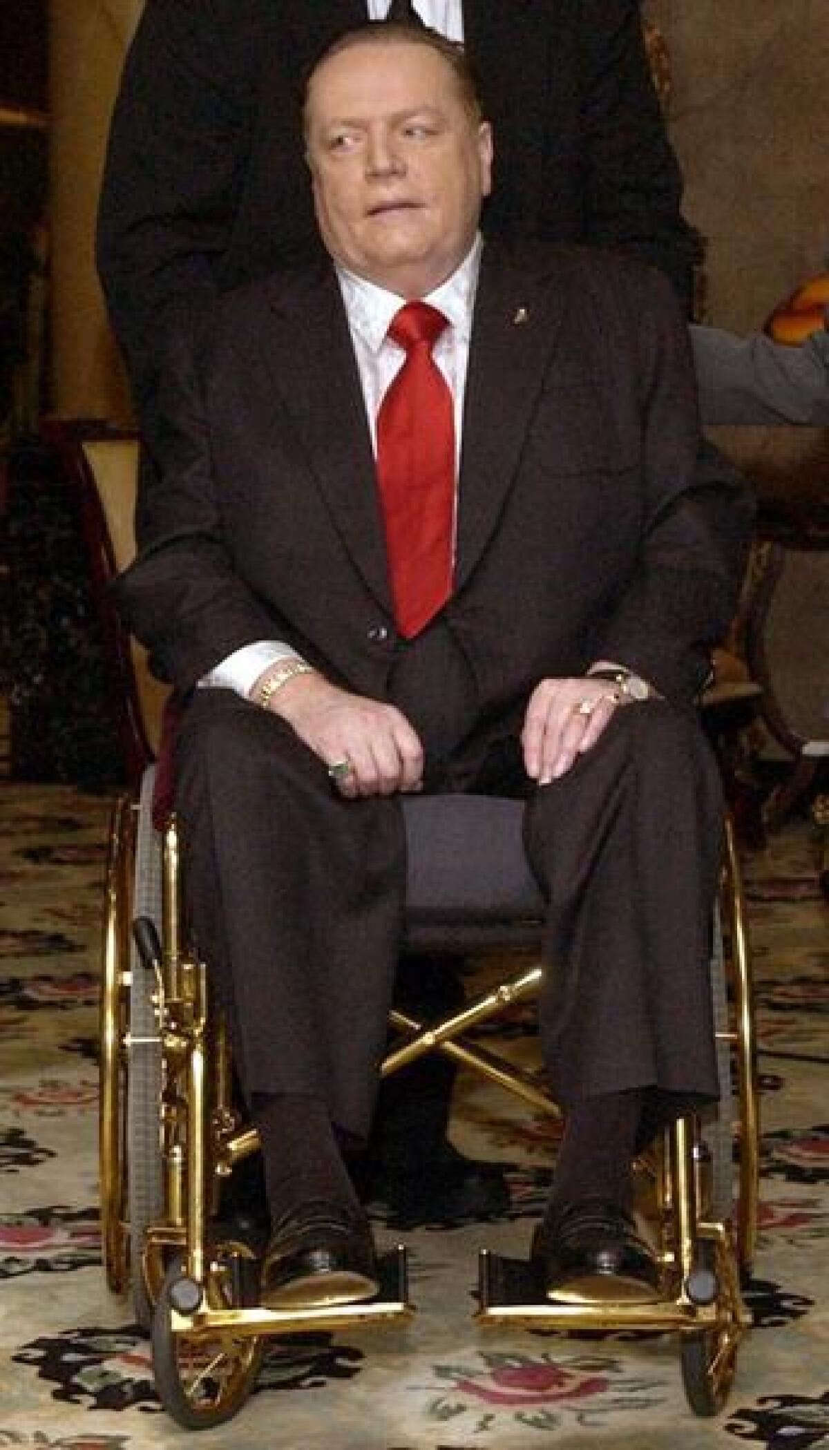 Huster magazine publisher Larry Flynt at a Beverly Hills press conference in 2003.