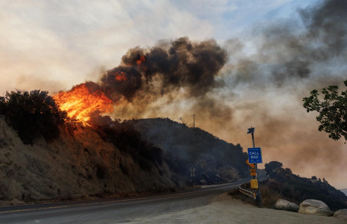 The afternoon winds increased causing a flare up of the Airport fire at Highway 74 near th