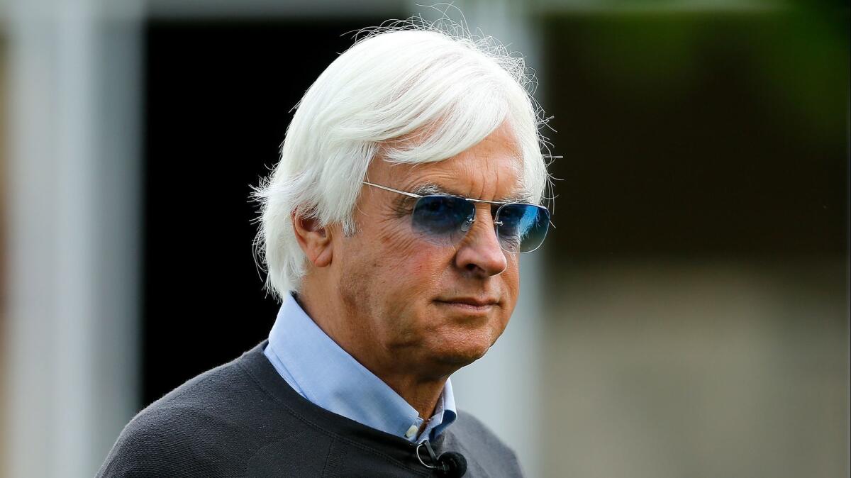 Bob Baffert looks on after morning workouts prior to the 150th running of the Belmont Stakes at Belmont Park on June 8, 2018 in Elmont, New York.