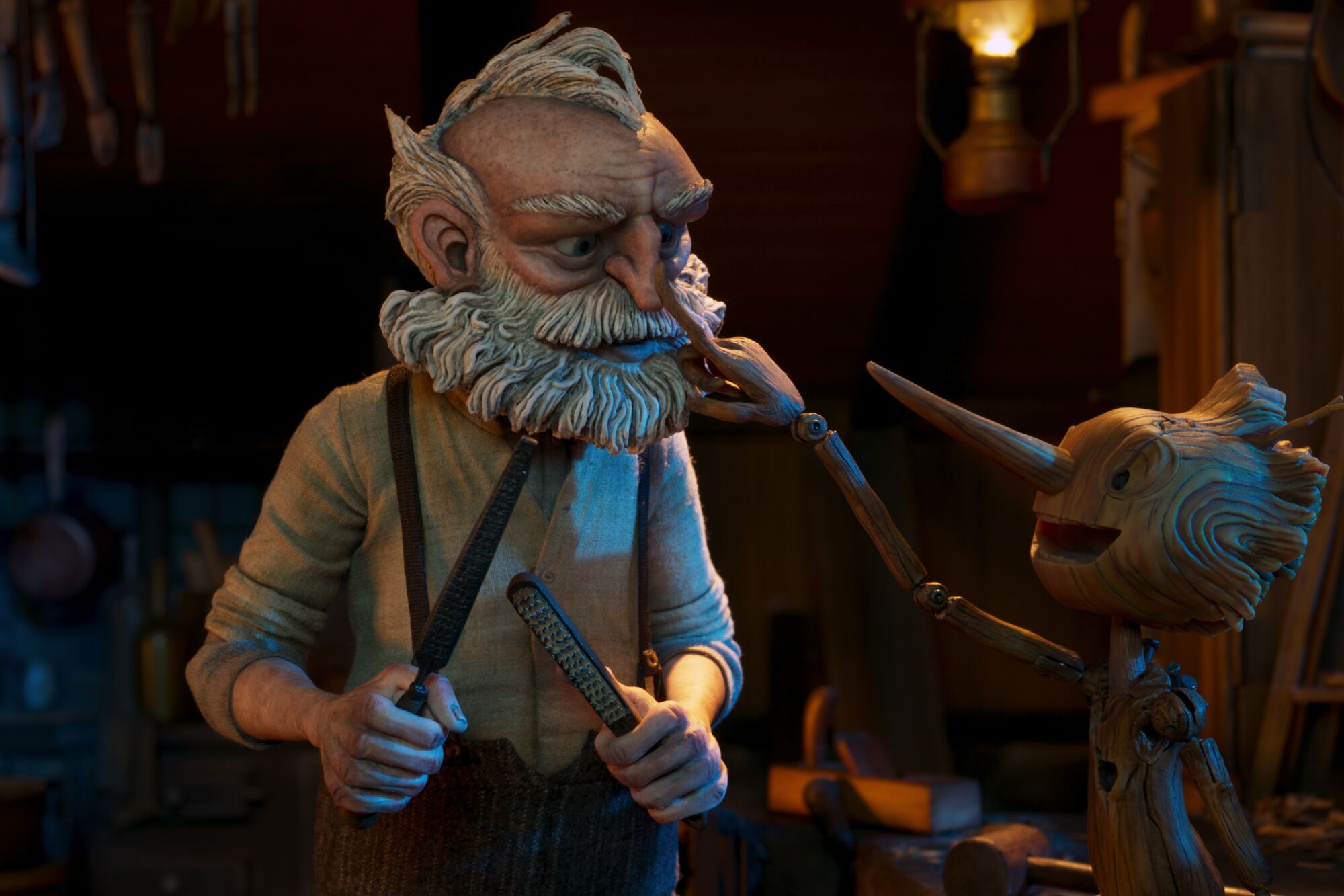 Una escena de "Guillermo del Toro's Pinocchio", hecha completamente en 'stop motion'.