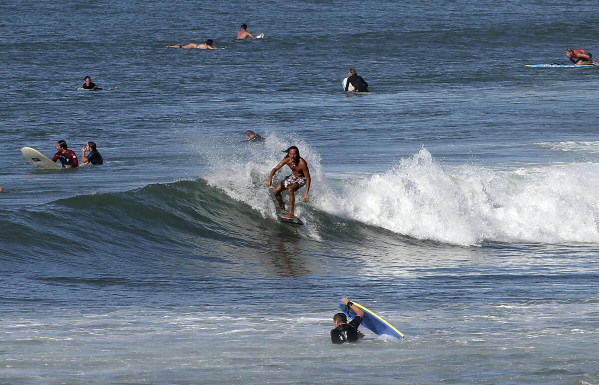 En esta imagen de archivo, un surfista cabalga una ola en Biarritz, en la costa atlántica suroccidental de Francia