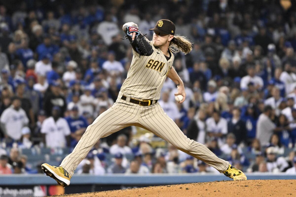 San Diego Padres relief pitcher Josh Hader delivers during the ninth inning of Game 2 of the NLDS.