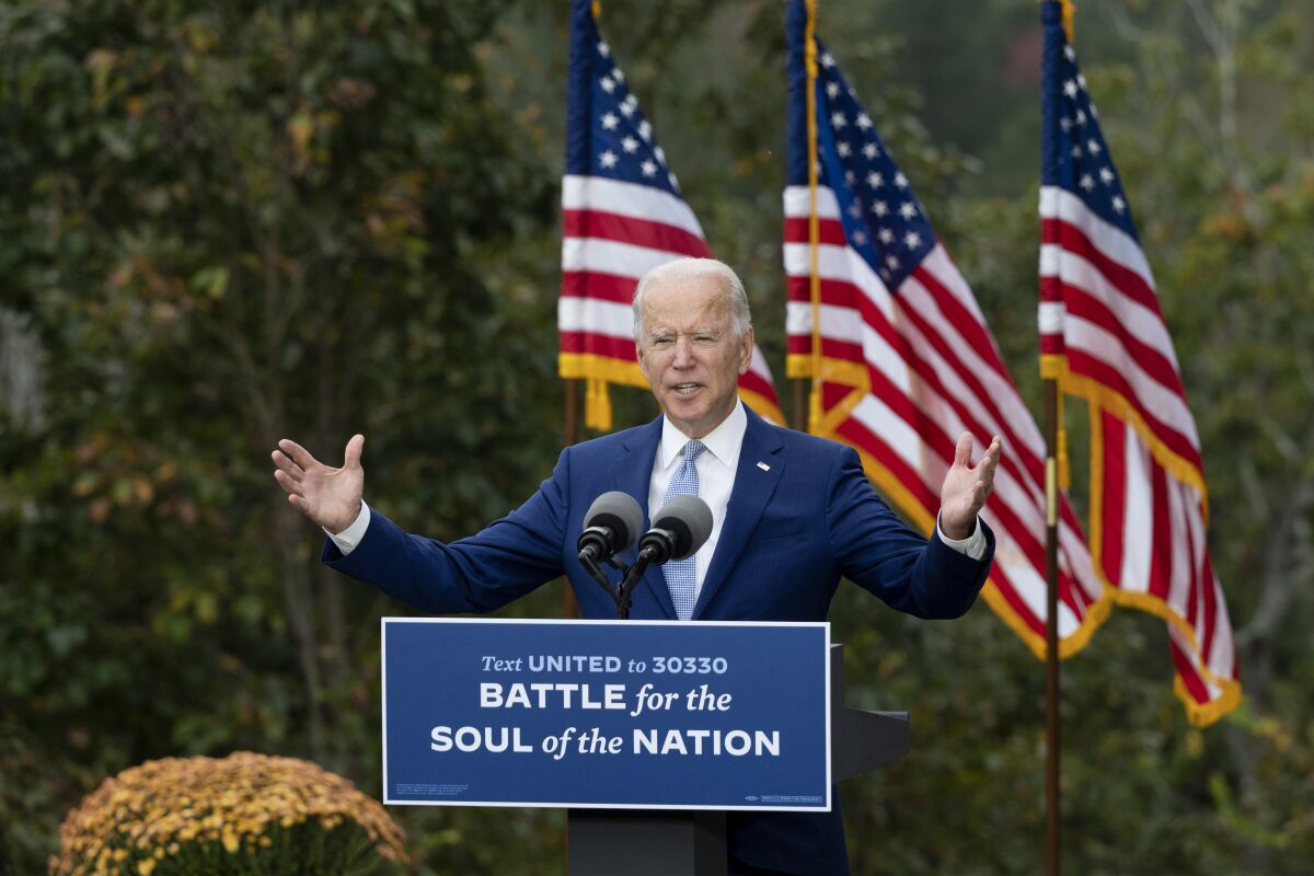 Then-presidential candidate Joe Biden campaigning in Warm Springs, Ga., in October 2020.