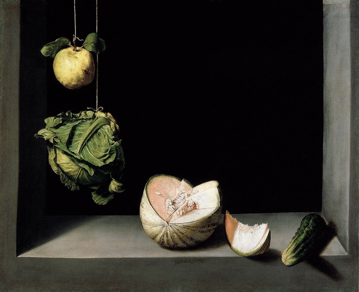 Juan Sánchez Cotán, "Still Life With Quince, Cabbage, Melon and Cucumber," circa 1602, oil on canvas