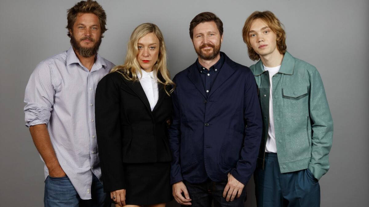 Actor Travis Fimmel, actress Chloe Sevigny, director Andrew Haigh and actor Charlie Plummer from the film "Lean on Pete," photographed at the Toronto International Film Festival on Sept. 11, 2017.