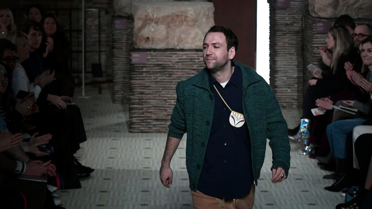 Bruno Sialelli at the finale of his debut runway collection for Lanvin on Feb. 27 during Paris Fashion Week.