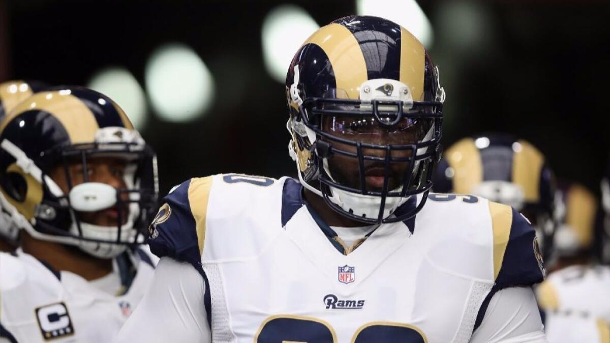 Rams nose tackle Michael Brockers gets set to take the field before a game against the Cardinals on Oct. 2.