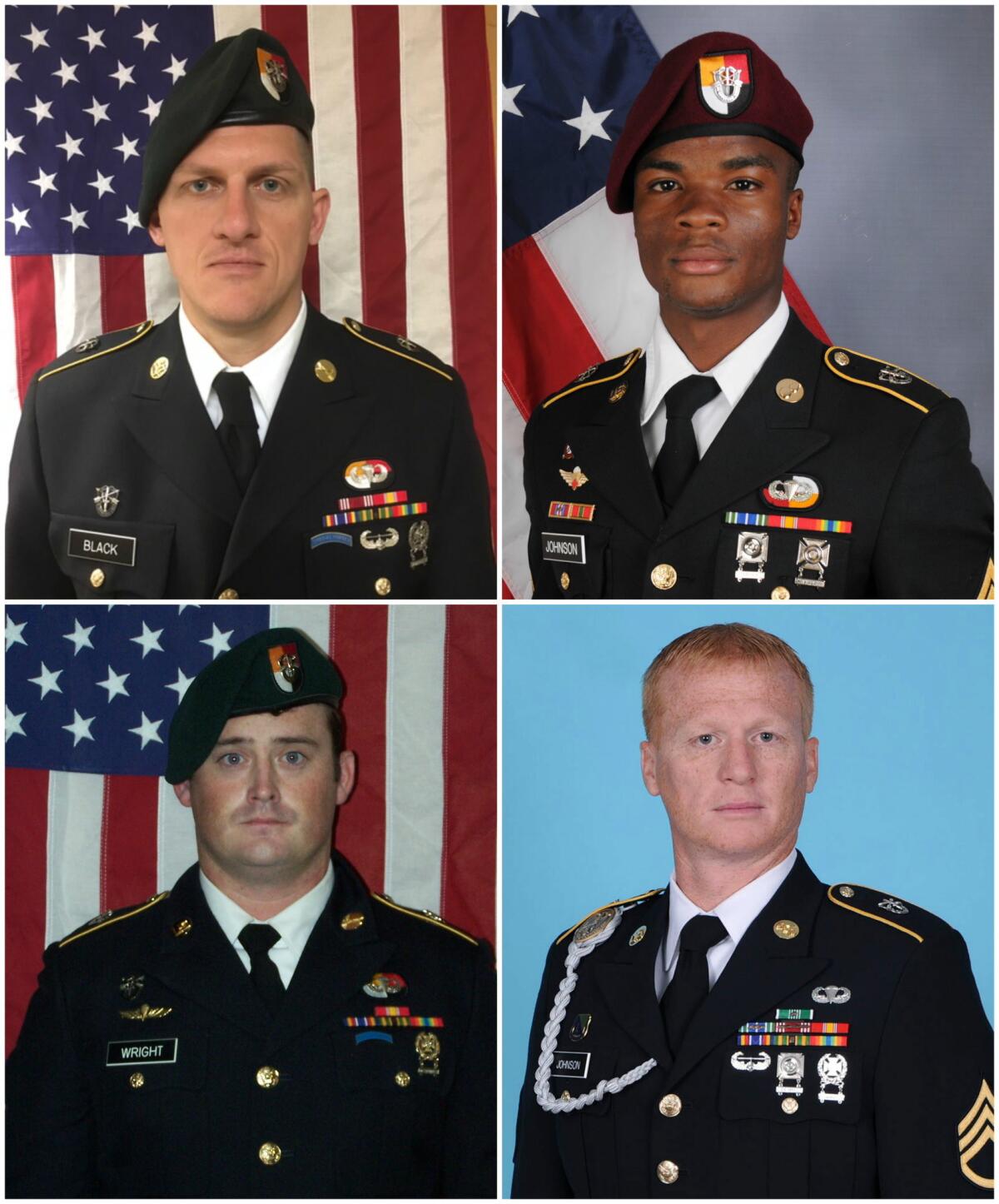Clockwise from upper left: Army Staff Sgt. Bryan C. Black, 35; Sgt. La David Johnson, 25; Staff Sgt. Jeremiah W. Johnson, 39; and Staff Sgt. Dustin M. Wright, 29.