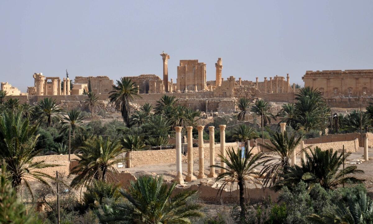 A picture taken on May 18 shows the ancient Syrian city of Palmyra a day after Islamic State militants fired rocekts into the city, killing several people.