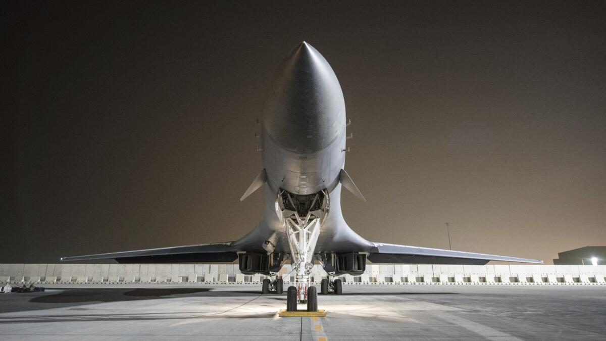 A 34th Expeditionary Bomb Squadron B-1B Lancer prepares for a strike on Syria.