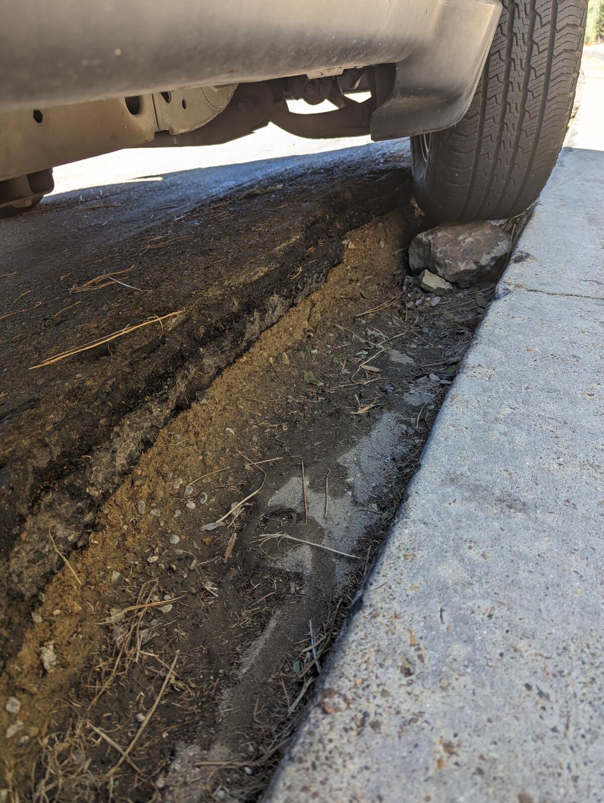 A deep pothole on La Jolla Shores Drive is pictured Aug. 22.