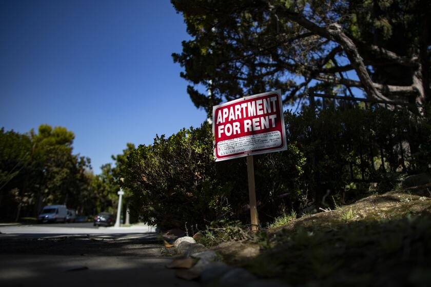 A large apartment is advertised for rent at the corner of California Boulevard and Oakland Avenue on October for 7, 2019 in Pasadena, California. Landlords say state rent caps may force them to raise rents more frequently.(Gina Ferazzi/Los AngelesTimes)