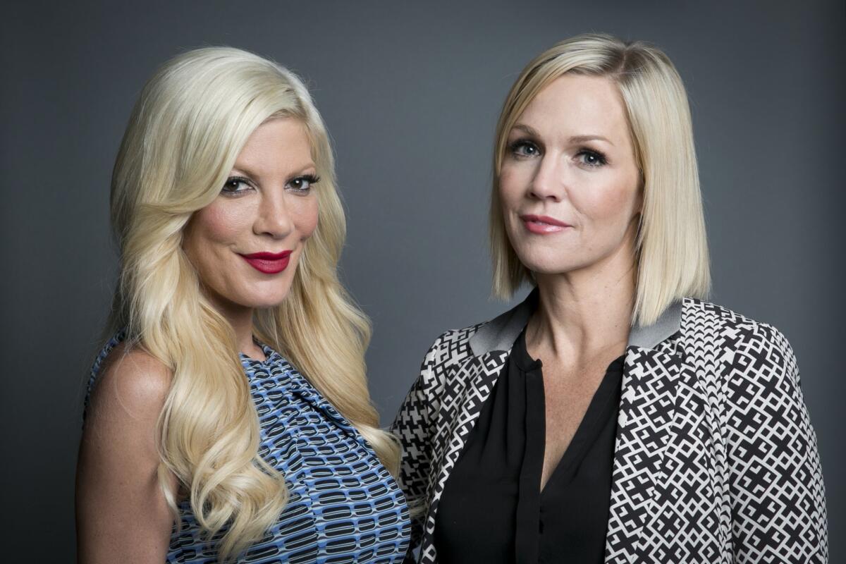 Tory Spelling, left, and Jennie Garth of "Beverly Hills, 90210" team for the ABC Family comedy "Mystery Girls."