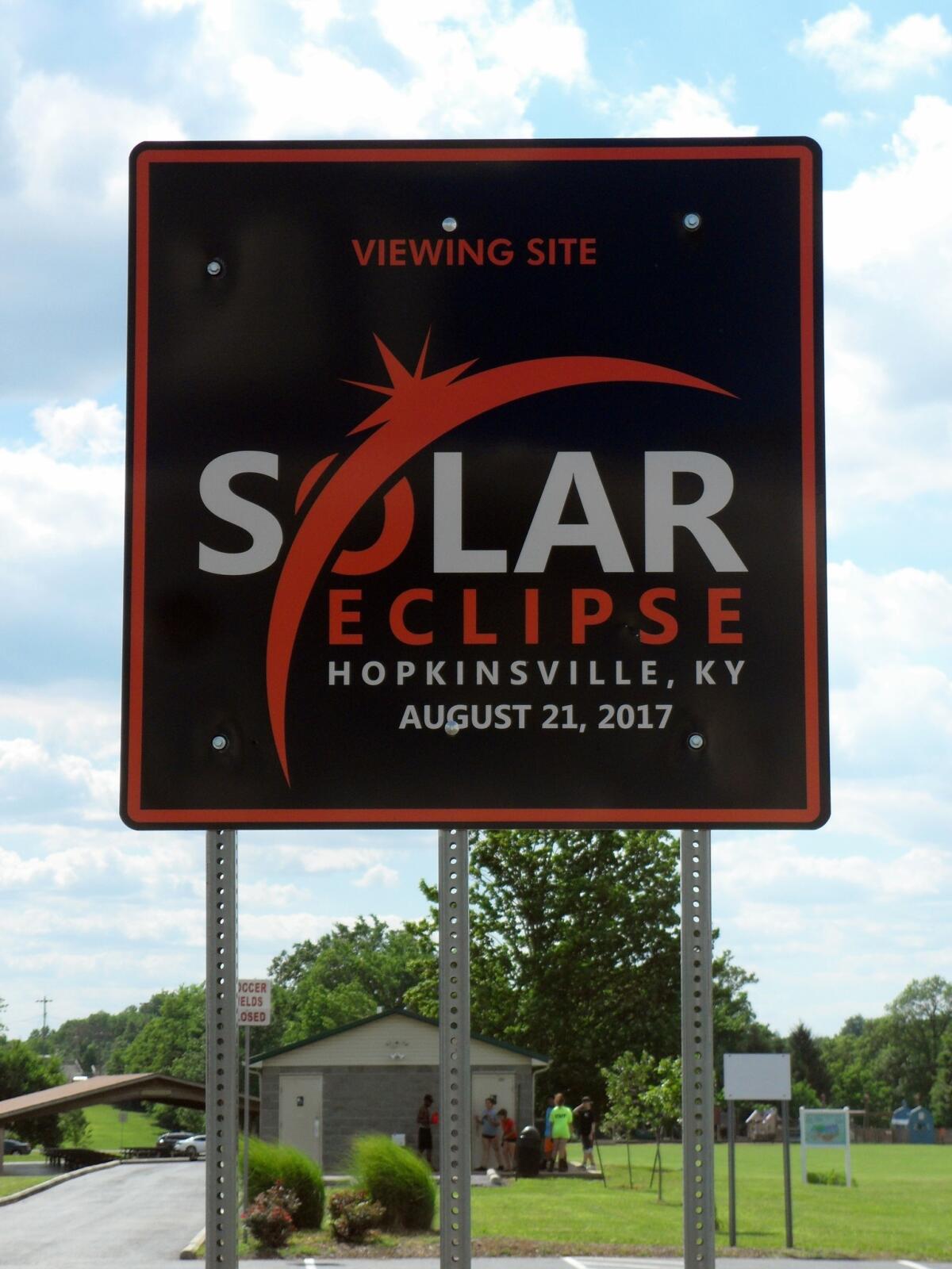 A sign showcases the upcoming solar eclipse in Hopkinsville, Ky. (Alex Sanz / AP)