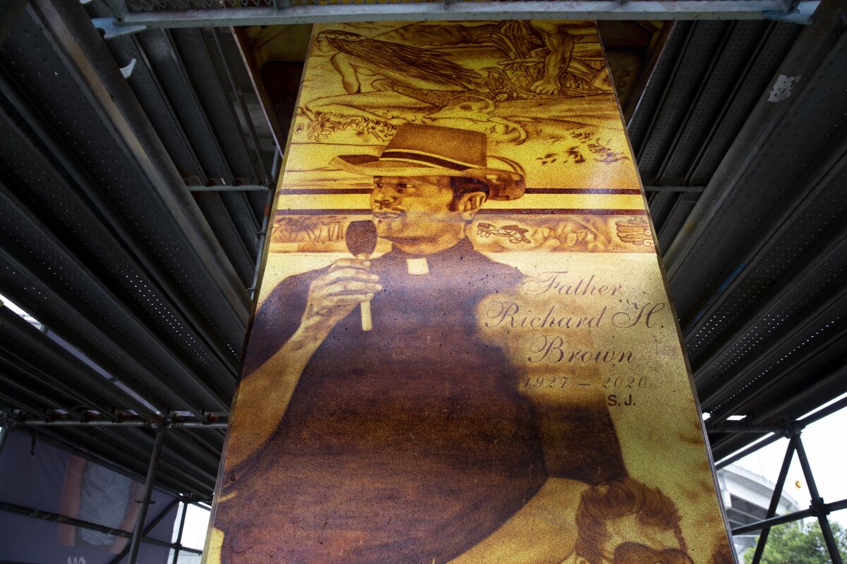  An image of Father Richard Brown on a five-story mural in Chicano Park.