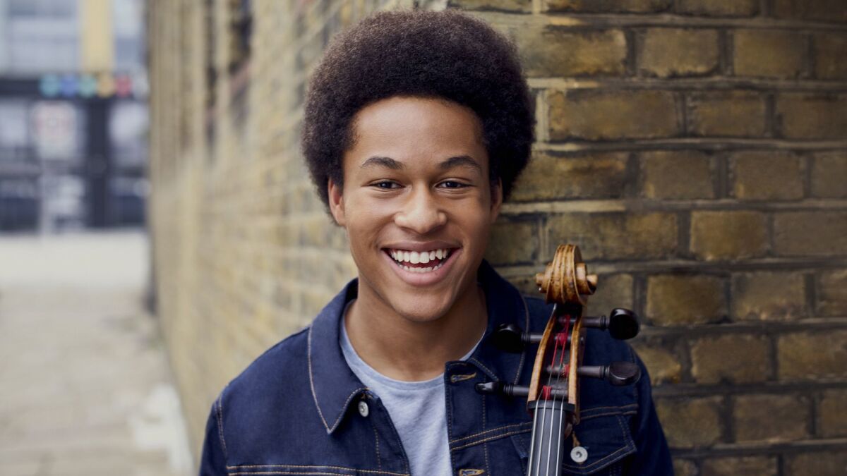 British cellist Sheku Kanneh-Mason performs in recital at Zipper Hall in downtown L.A. on Tuesday.