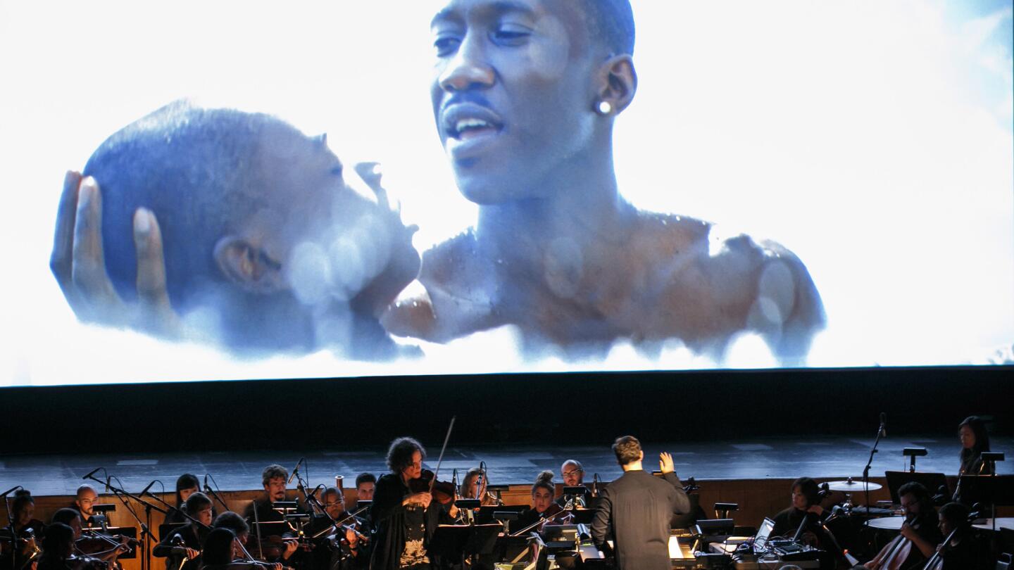 Wordless Music Orchestra performs a live musical score of "Moonlight," a Barry Jenkins film and the Golden Globe winner for best picture in the drama category.