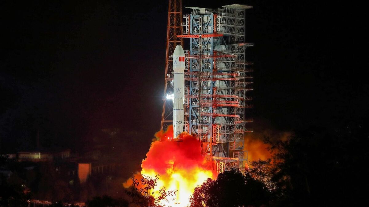 A Long March 3B rocket lifts off early Saturday from China's launch center in Xichang, in the southwestern province of Sichuan.