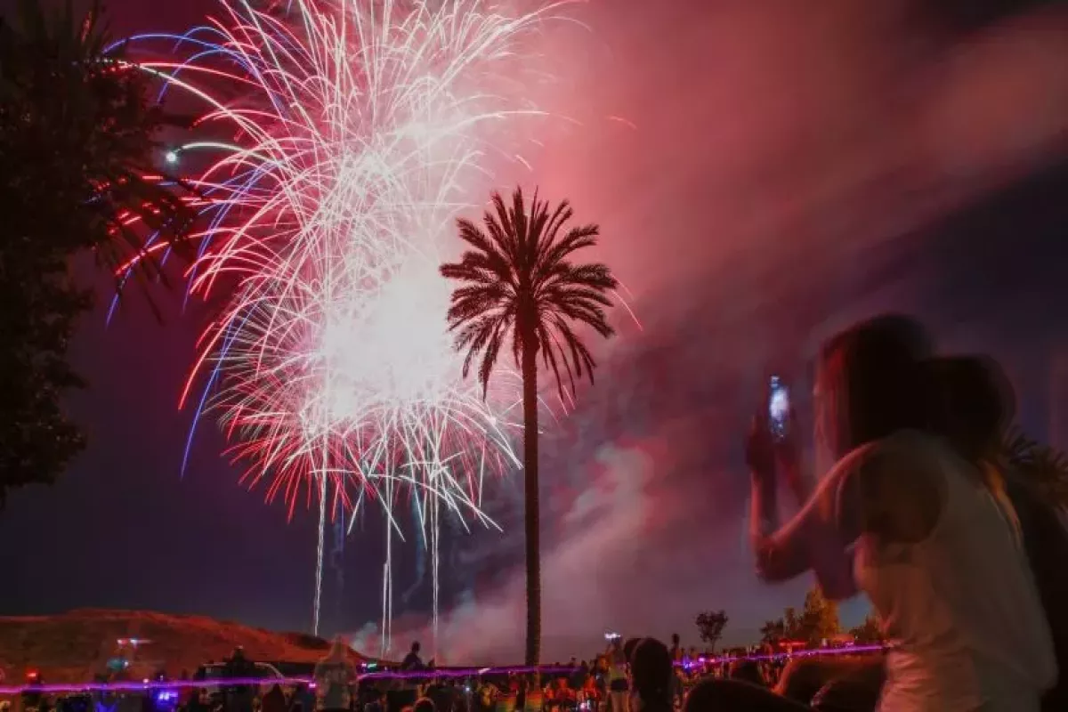 Fireworks explode above the San Diego downtown waterfront during the Big Bay Boom Fourth of July fireworks show in 2015.