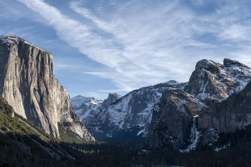 YOSEMITE NATIONAL PARK, CA - DECEMBER 20: Tunnel View in Yosemite National Park of El Capitan, Half Dome and Bridalveil Fall on Monday, Dec. 20, 2021 in Yosemite National Park, CA. (Francine Orr / Los Angeles Times)
