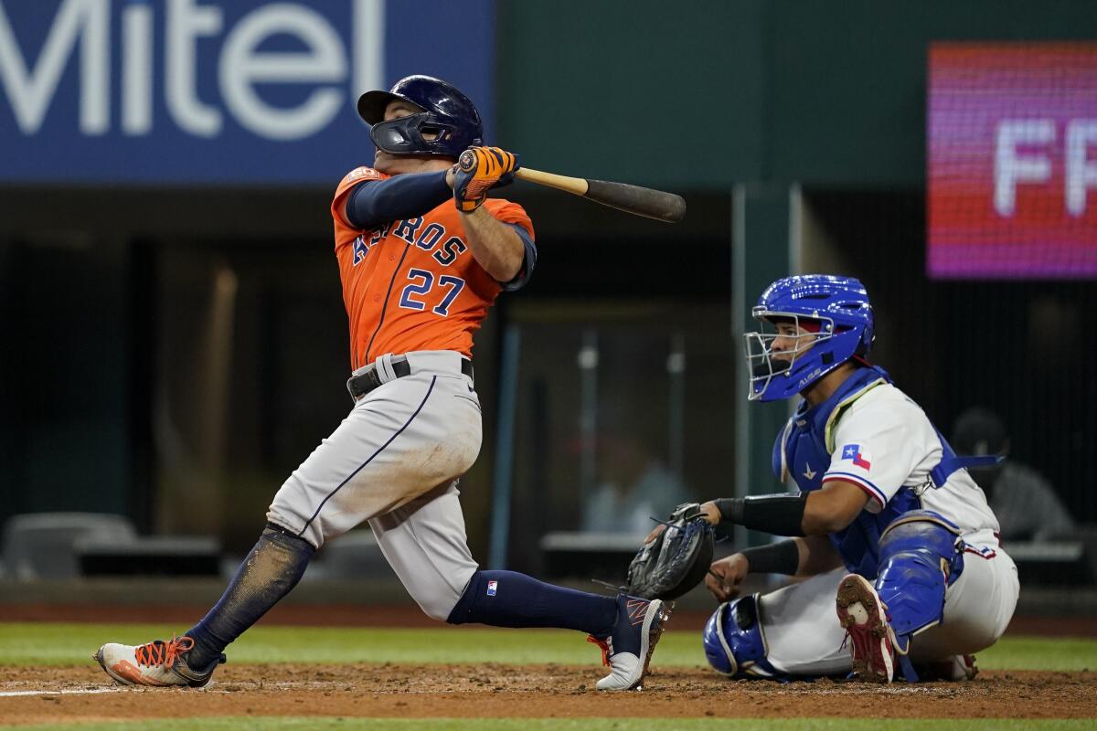 Altuve accounts for 4 runs, AL-best Astros beat Rangers 5-3