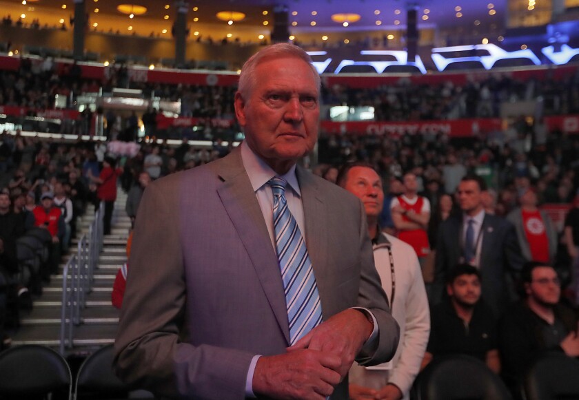 Jerry West arrives for a game between the Clippers and the Trail Blazers on Dec. 3 at Staples Center.