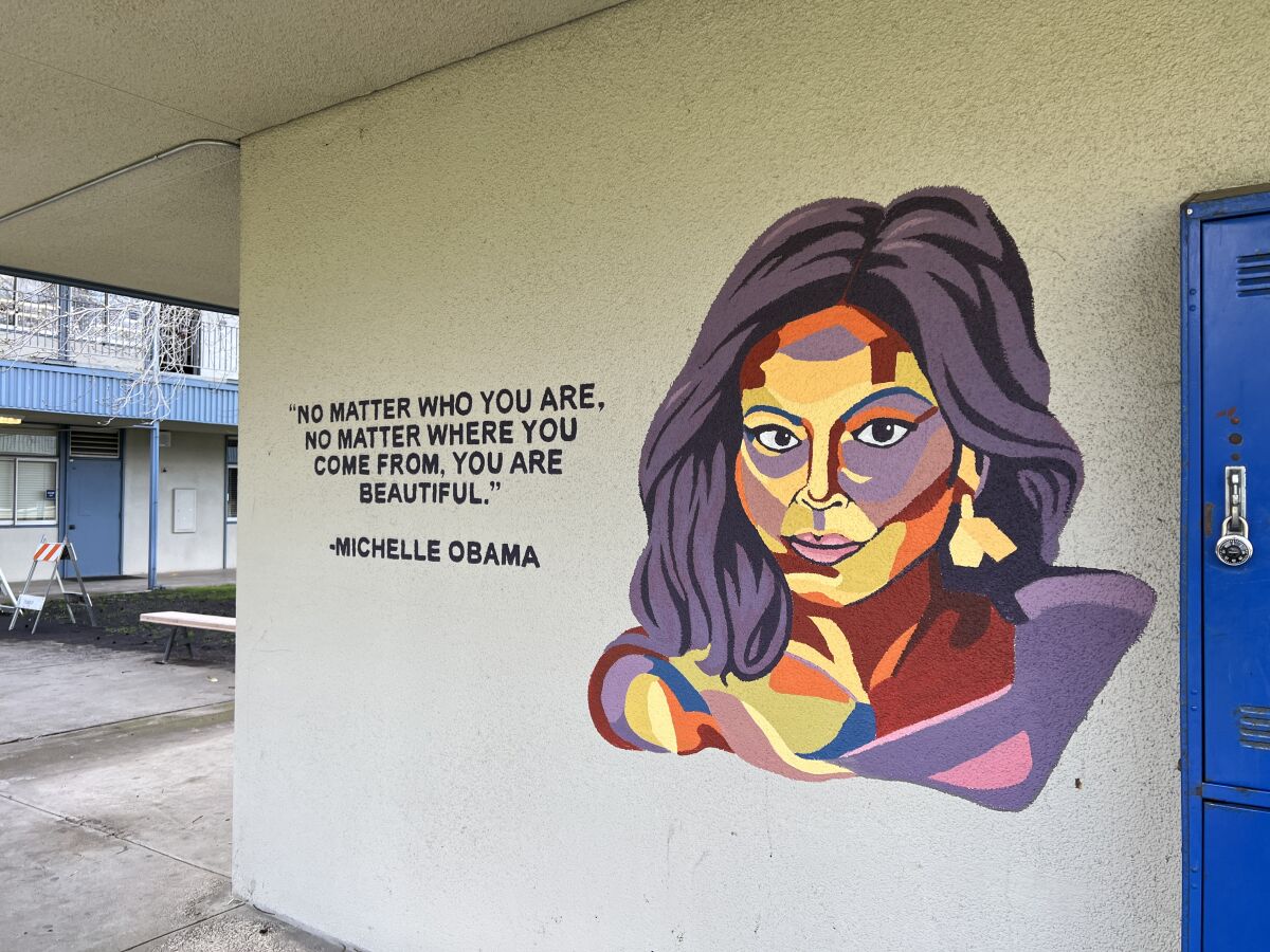 Last year's Muirlands legacy mural contains a quote from Michelle Obama.