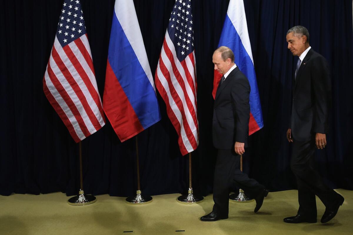 President Obama and Russian President Vladimir Putin at the United Nations on Sept. 28, 2015.