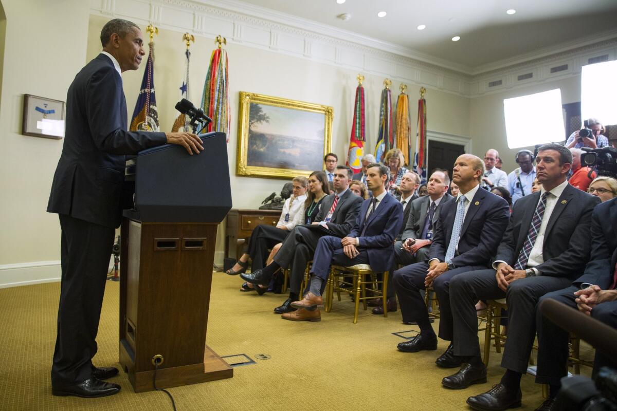 President Barack Obama speaks in the Roosevelt Room of the White House in Washington on June 24, about the completion of the Hostage Policy Review.