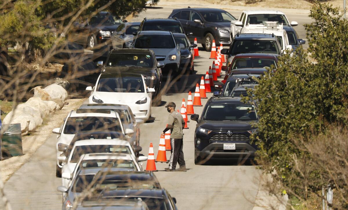 Vehicles line up at Hansen Dam 