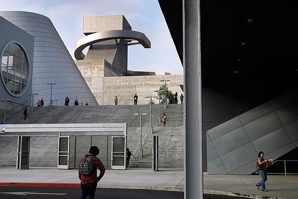 Students arrive for their first day of school at the new Central High School #9 for the Visual and Performing Arts at 450 N. Grand Ave. in downtown Los Angeles.